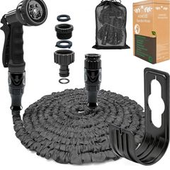 100ft Garden Hose Pipe Expandable Garden Hose with 3/4", 1/2" Fittings, Anti-Leakage - Flexible Expanding Hose with 10 Function Spray Nozzle (100FT, Black)