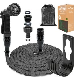 100ft Garden Hose Pipe Expandable Garden Hose with 3/4", 1/2" Fittings, Anti-Leakage - Flexible Expanding Hose with 10 Function Spray Nozzle (100FT, Black)