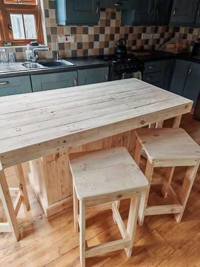Rustic kitchen island with triple overhang