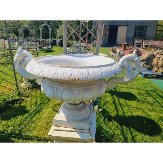 Pair of Cast Iron Urns on Pedestals H397