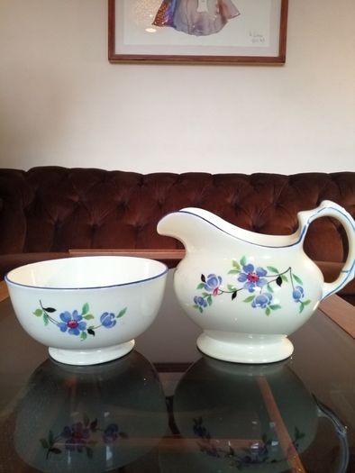 Tuscan China by Plant Hand Painted Floral Sugar Bowl and Milk Jug Set