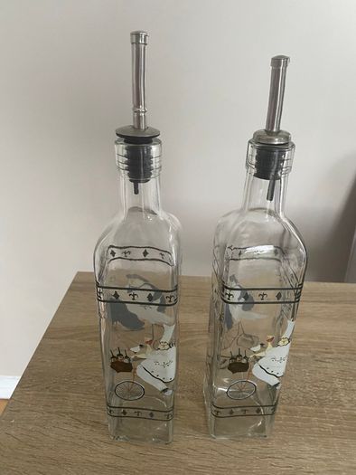 Reduced Set of tall oil and vinegar bottles in stand