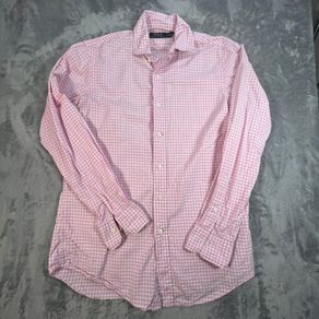 Polo Ralph Lauren Shirt Mens S Pink Micro Check Long Sleeve Regular Fit