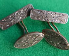 Antique Cufflinks engraved design, antique. Oval fronts  gilt,  c1900.