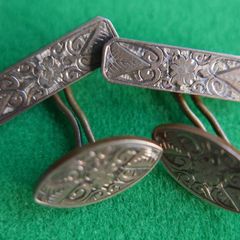Antique Cufflinks engraved design, antique. Oval fronts  gilt,  c1900.