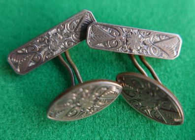 Antique Cufflinks engraved design, antique. Oval fronts  gilt,  c1900.