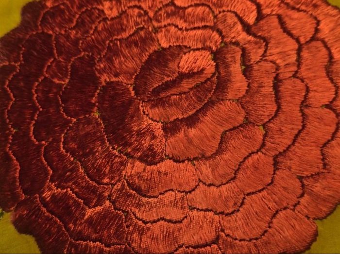 Vintage Italian Silk Embroidered Rose Shawl /Tablecloth 220 times 220 cm