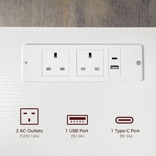 Beside Table with Charging Station, Side Table with Storage, Bedside Cabinet with USB Ports and Outlets, Wooden Nightstand for Bedroom, Living Room White and Black