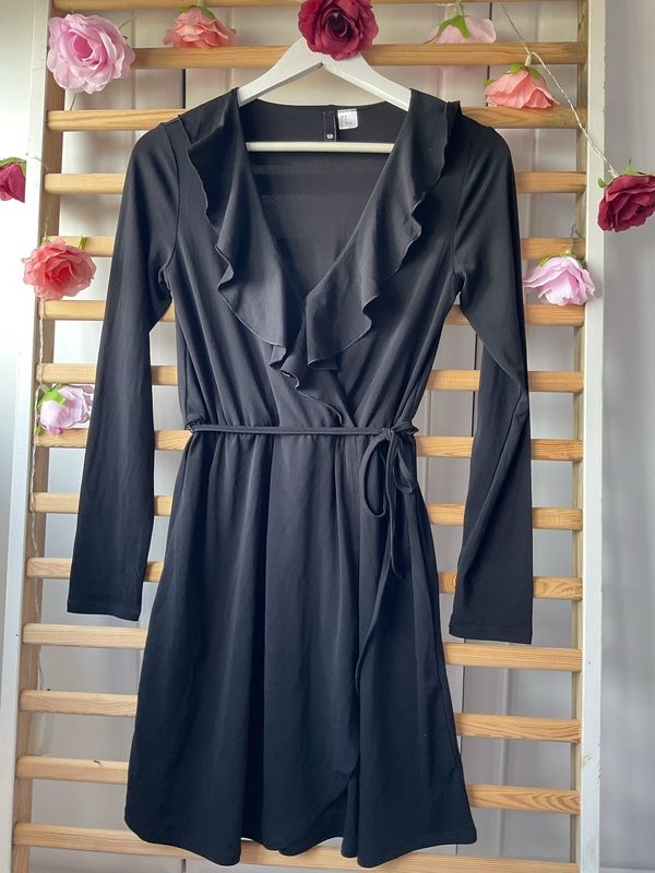 chinese dress ladies H&M Women’s Brown Snake Print Faux Wrap Knee Length Long Sleeve Dress Size M main image 1