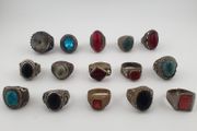 Antique Style Ring Collection 15 Mixed Brass, Glass &amp; Stone Rings