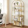 5 Tier Bookcase Tempered Glass Gold Shelves Image 2