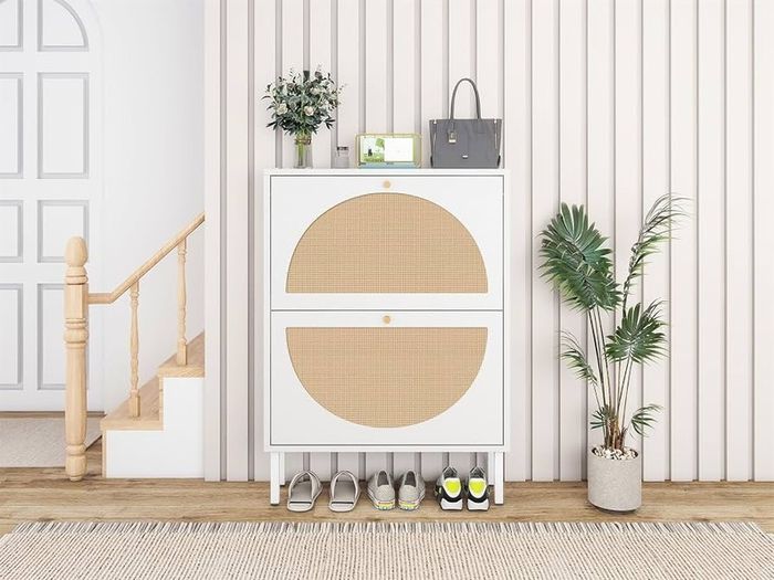 Slimline Rattan and White Shoe Storage Cabinets