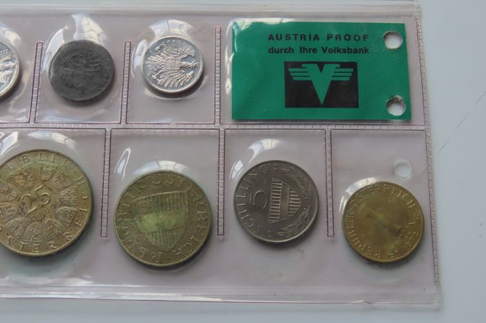 3 x Silver coins in 1972 Austrian Proof Coin Set ("durch Ihre Volksbank" edition)