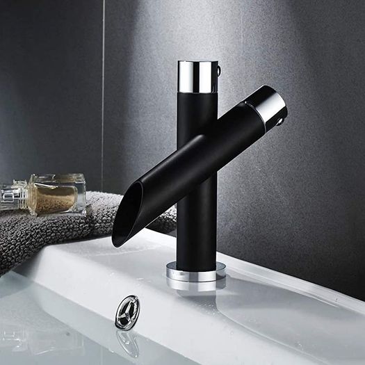 Unique Waterfall Tap Bathroom Sink Taps Black Basin Mono Mixer Tap Single Lever Commercial with UK Fittings for Bathroom Kitchen Faucet (FREE POSTAGE)