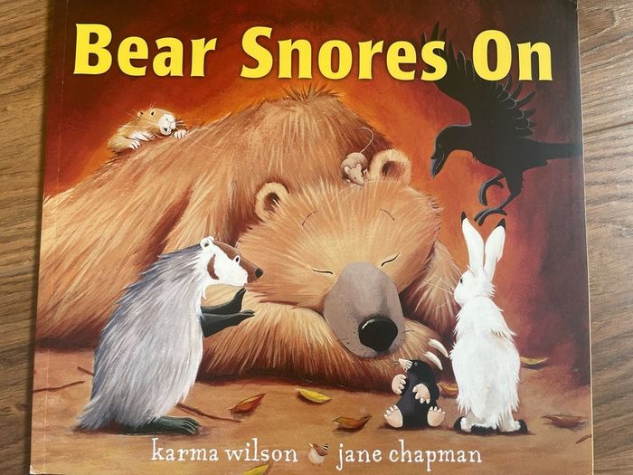 Book Bear snores on