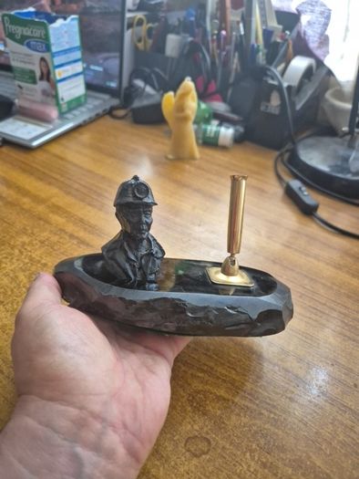 Unique find: Vintage Anthracite Coal/coal miner Brass Writing Pen Stand Desk