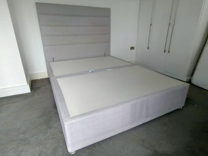 Light Gray King Size Split Divan Bed Base 150x98x36cm Headboard ...