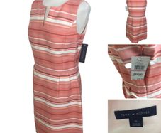 Brand New Tommy Hilfiger Ladies Orange Stripe Fitted Dress Us10 Uk 14 includes postage