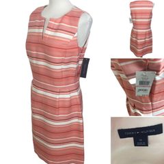 Brand New Tommy Hilfiger Ladies Orange Stripe Fitted Dress Us10 Uk 14 includes postage