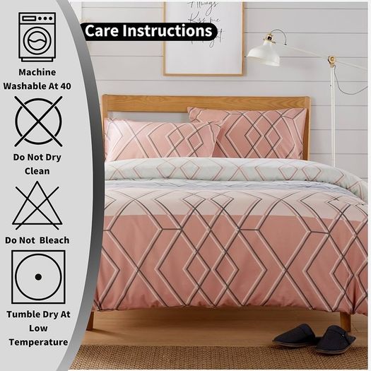 NEW SALE | Havanna Geo Duvet Cover Set Easy Care Quilt Bedding Sets With Pillowcases Luxury Cotton Blend Reversible Ultra Soft Bed Covers, Pink Double