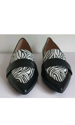 EMIS Womens Leather Pointed Toe Loafers Black White Zebra Print UK 4.5 New  CAN POST