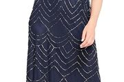 Adrianna Papell Women's Beaded Short Sleeve Blouson Dress Formal Evening Gown, Navy, 34 EU / XS