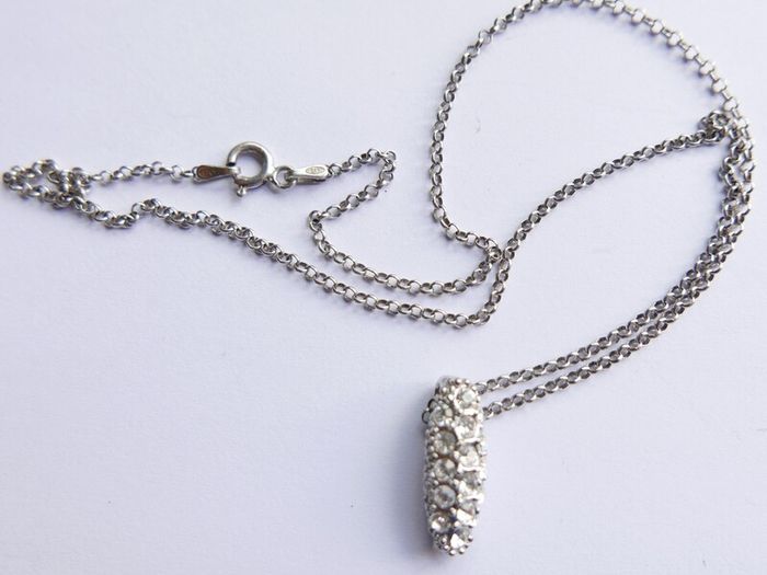Vintage 925 Sterling Silver Necklace with Crystal-Embellished Pendant