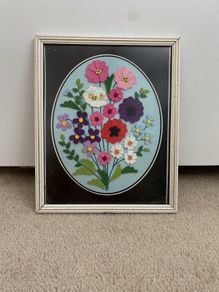 Vintage Felt Flowers Picture in frame