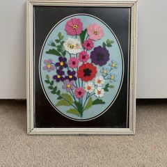 Vintage Felt Flowers Picture in frame