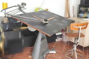 Antique Architectural Drawing table and Stool Made by UNIC of Paris and complete parallel bar and ruler