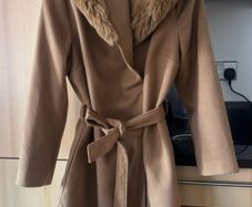 H&M Camel Coat with Faux Fur Collar Size L