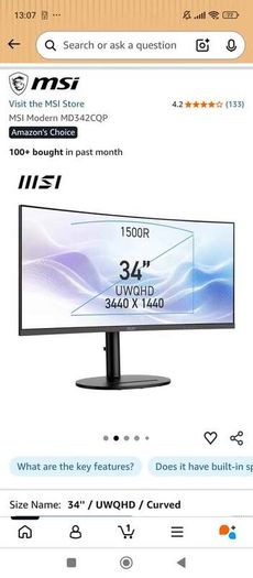 MSI 34 inch 120hz Curved Ultrawide Monitor