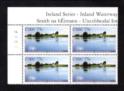 2006 Ireland Inland Waterways 75c River Shannon, Mallock Quay Commemorative Stamp Plate Block 1A1A1A1A Mint Never Hinged (MNH)