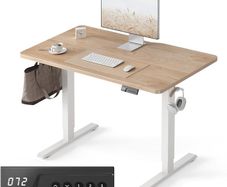 Electric Standing Desk For Gaming 100 x 60 cm Heigh Adjustable Stand up Table with digital display controller Sit Home Office Splice Board White Frame/Oak Top
