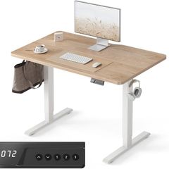 Electric Standing Desk For Gaming 100 x 60 cm Heigh Adjustable Stand up Table with digital display controller Sit Home Office Splice Board White Frame/Oak Top