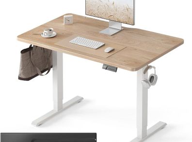 Electric Standing Desk For Gaming 100 x 60 cm Heigh Adjustable Stand up Table with digital display controller Sit Home Office Splice Board White Frame/Oak Top