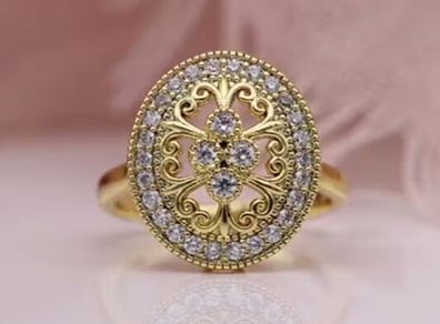 Vintage Style Crystal Gold Tone Ring