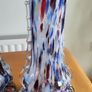 Set 2 Vintage Murano Tall Blue Carnival Confetti Vase With Ruffled Top, Hand Blown Blue Speckled Glass Vessel, Mid Century Italian Vase Image 6