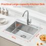 68cm Kitchen Sink Workstation, 304 Stainless Steel Top Mount Sinks, Drop-In Single Bowl Farmhouse Basin with Accessories Image 2