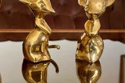 Two Vintage Stylised Big Eared Brass Mouse Figurines Brass Mice Ornaments 1970s