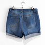 Pre Owned Distressed Turn-Up Denim Shorts Image 2