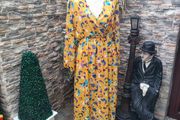 Boohoo Plus size mustard yellow midi with purple and blue print uk 18