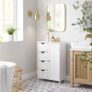 Wooden Bathroom Sideboard with 4 Drawers, Cabinet Door, Adjustable Shelf, Living Room, Kitchen, Hallway, Deep, Freestanding, White Image 4