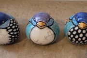 Mid-century trio of handpainted ceramic birds