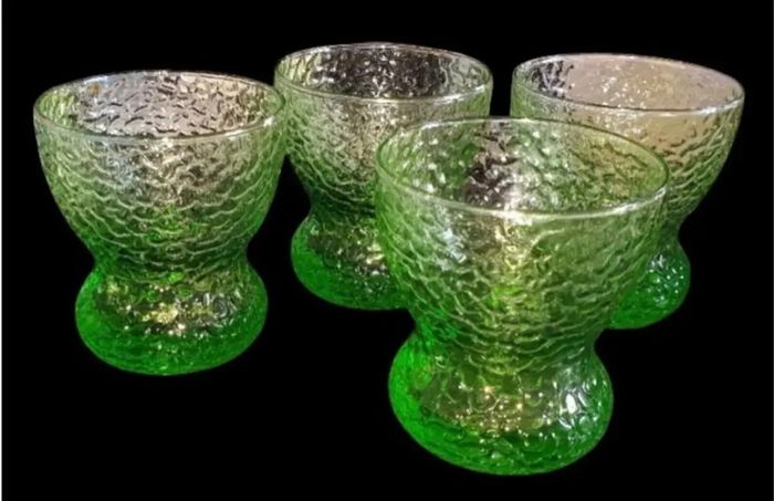 Vintage Harrods Green Textured Glass Bowls/Glasses