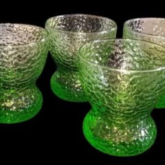 Vintage Harrods Green Textured Glass Bowls/Glasses