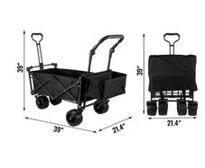 BRAND NEW 7In Wheel Folding Wagon Cart 220.5 Capacity W/ Adjustable Handle Pull Oxford Cloth Collapsible Outdoor Garden Trolley Cart