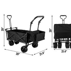 BRAND NEW 7In Wheel Folding Wagon Cart 220.5 Capacity W/ Adjustable Handle Pull Oxford Cloth Collapsible Outdoor Garden Trolley Cart