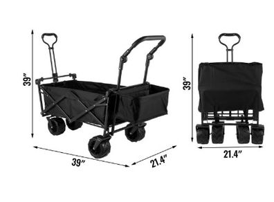 BRAND NEW 7In Wheel Folding Wagon Cart 220.5 Capacity W/ Adjustable Handle Pull Oxford Cloth Collapsible Outdoor Garden Trolley Cart