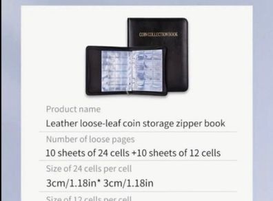 Zipper Faux Leather Case 360 Large Capacity Coin Collection Book Size Grid Mixed Coin Stamp Collection Book Badge Sticker High-end Protective Cover Hot Stamping Storage Book